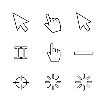 Collection of Cursor Icons and Loading Symbols Isolated on Transparent Background