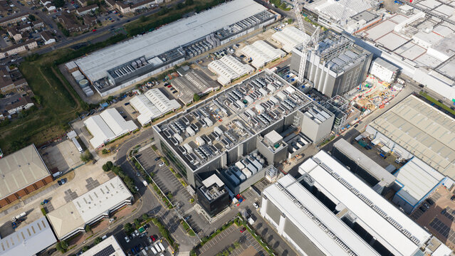 Aerial view of Data Center Roof Cooling Systems in Slough