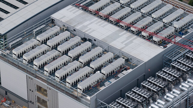 Aerial view of Data Center Roof Cooling Systems in Slough