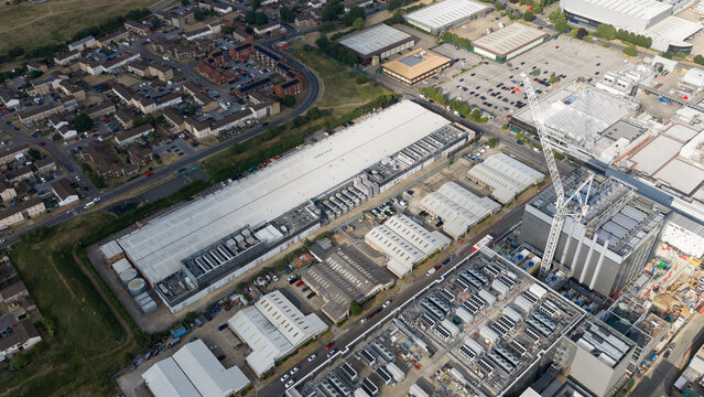 Aerial view of Data Center Roof Cooling Systems in Slough