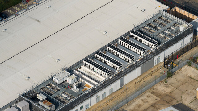 Aerial view of Data Center Roof Cooling Systems in Slough