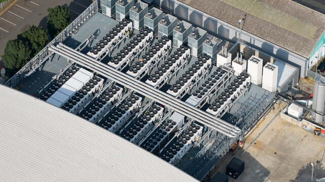 Aerial view of Data Center Roof Cooling Systems in Slough
