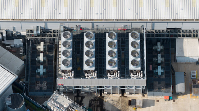 Aerial view of Data Center Roof Cooling Systems in Slough