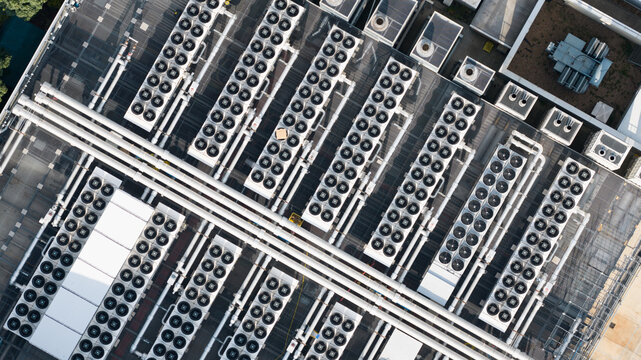 Aerial view of Data Center Roof Cooling Systems in Slough