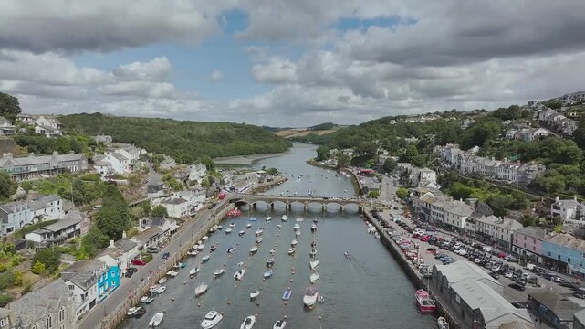LOOE over River Looe from a drone, Cornwall, England