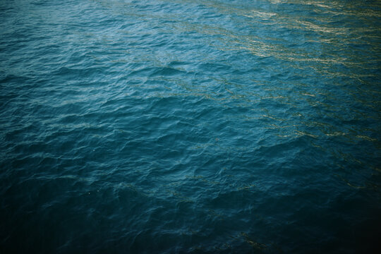 View of the deep blue rippling water of the Bay of Kotor in Montenegro.