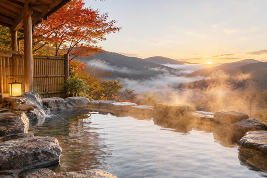 紅葉を望む露天風呂の絶景