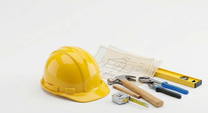 labour day construction tools hard hat blueprint