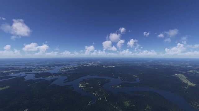 Side aerial drone view of the Lake of the Ozarks in Missouri. United States