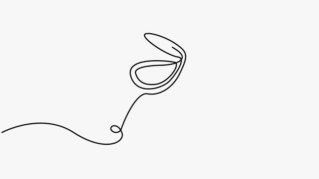 Continuous One Line Drawing Animation Of Wine Glass Isolated On White Background Minimalist Style
