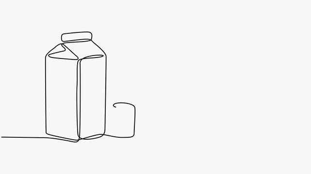 Continuous One Line Drawing Animation Of Milk Carton Box And Glass Bottle Isolated On White Background