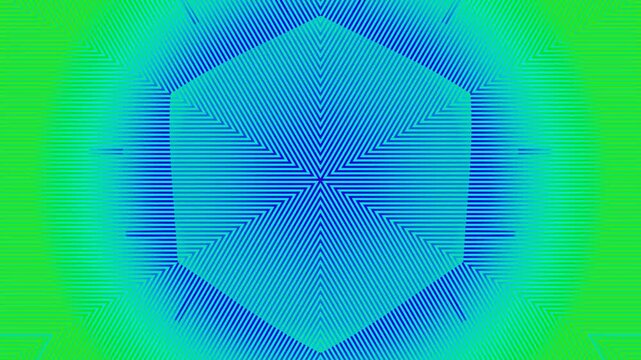 Abstract digital art with blue hexagonal tunnel shape on gradient green background, suitable for technology concept designs and futuristic themes.