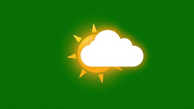 Glowing Sun and Cloud Weather Icon Animation on Green Screen Chroma Key
