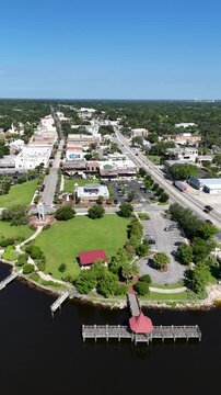 Aerial view of historic downtown Palatka located along the St Johns River in Putnam County, Florida.