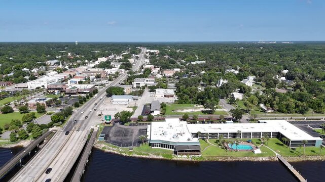 Aerial view of historic downtown Palatka located along the St Johns River in Putnam County, Florida.