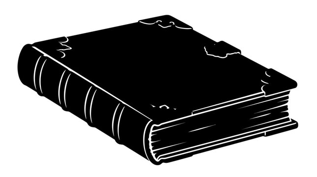 Halloween Hand drawn old book icon. Vintage antique tome illustration. Classic library reading symbol. Education knowledge glyph. Black leather hardcover graphic. Literary vector with decorative