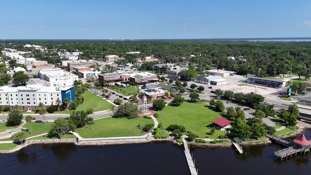 Aerial view of historic downtown Palatka located along the St Johns River in Putnam County, Florida.