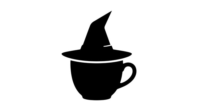 Halloween Black Magic Potion Cup Icon Vector. Witch Hat Symbol for Halloween. Wizard Drink Illustration Graphic Design Element. Occult Emblem Badge vactor