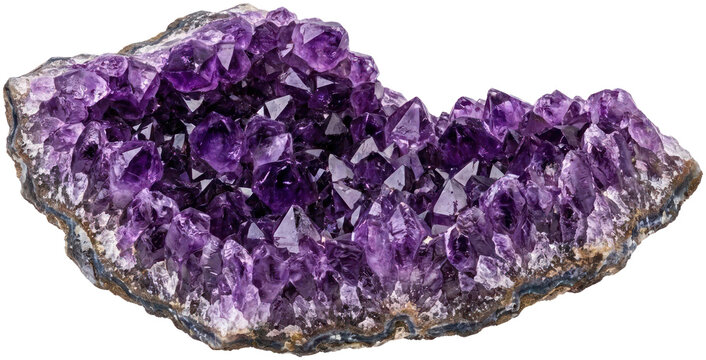 Horizontal purple amethyst quartz crystal cluster specimen