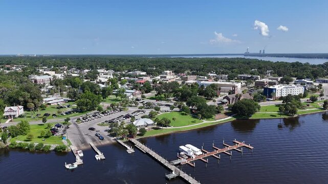 Public boat ramp in historic downtown Palatka located along the St Johns River in Putnam County, Florida.
