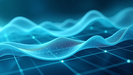 Naklejka premium Cyan Wave Over Tech Grid