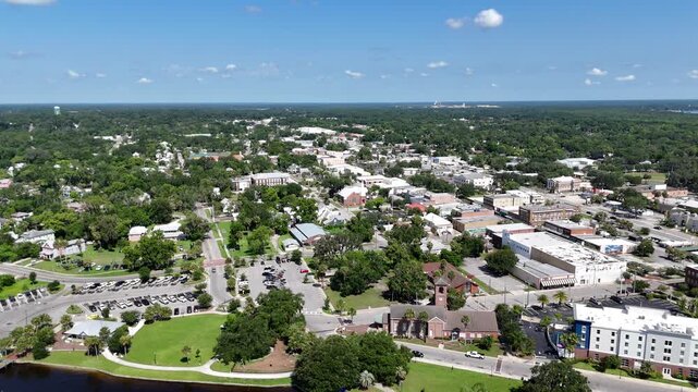 Aerial view of historic downtown Palatka located along the St Johns River in Putnam County, Florida.