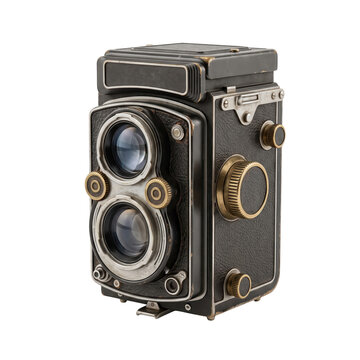 Vintage Twin Lens Reflex Camera with Detailed Design and Rich Textures, isolated on transparent