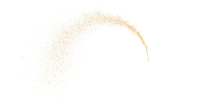 Glittering gold particle trails flying in black background. Sparkling light streaks glow dust effect. 3D rendering with alpha.