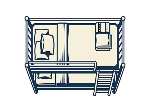 Top down line art illustration of a bunk bed