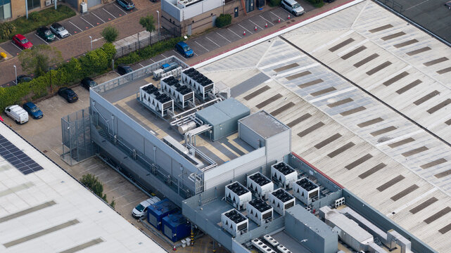 Aerial view of big data center campus in Slough United Kingdom