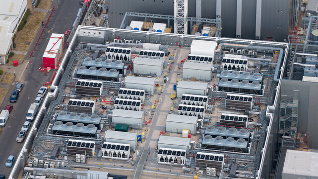Aerial view of big data center campus in Slough United Kingdom