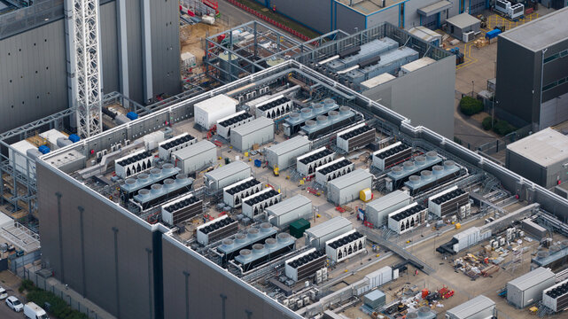 Aerial view of big data center campus in Slough United Kingdom