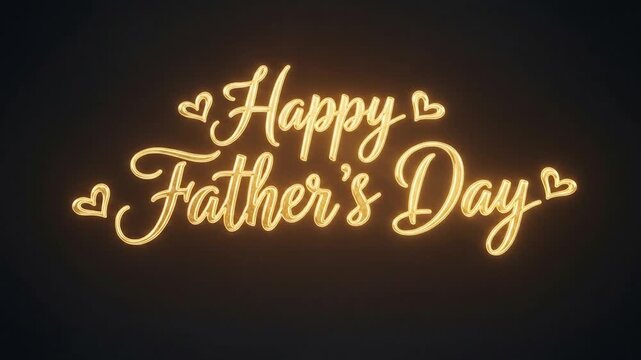 Glowing golden Happy Father's Day text on dark background.