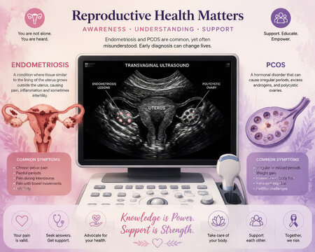 Reproductive Health Infographic Showing Endometriosis and PCOS Ultrasound Awareness
