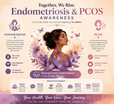 Endometriosis and PCOS Awareness Medical Infographic with Women&rsquo;s Health Support Concept
