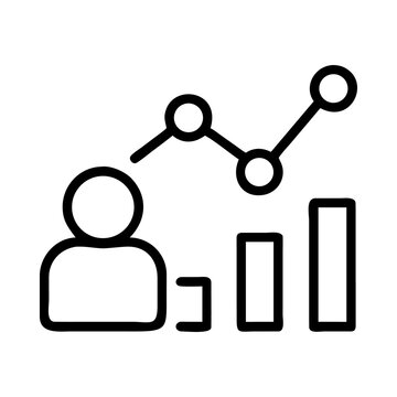Business intelligence analyst icon, person growth chart symbol, data analytics user mark, corporate statistics profile sign, performance report vector, Web icon, App icon, Outline icon, Editable strok
