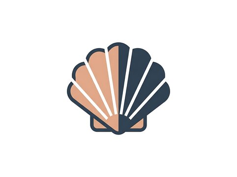 Symmetrical scallop shell icon in peach and charcoal