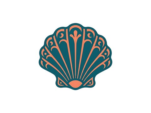 Ornate coral and teal fan shell icon