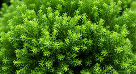 Fototapeta premium Fresh bright green needles of a young spruce tree branch in the forest