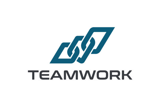 Modern blue chain link logo representing teamwork and corporate collaboration concept