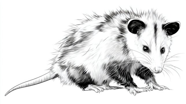 Detailed Illustration of a Possum with Intricate Features and Fur