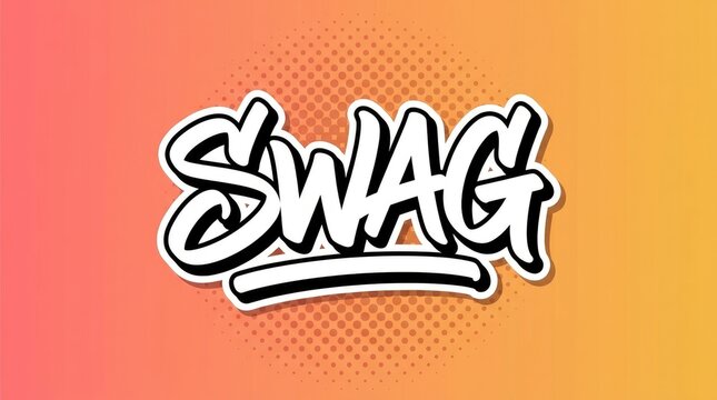 Swag graffiti lettering design presented with bold white text over vibrant orange gradient halftone background patterns