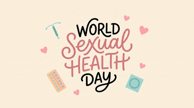 World Sexual Health Day hand lettering typography banner with medical icons background