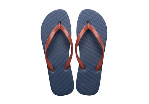 Pair of blue flip flops with orange straps isolated on transparent background