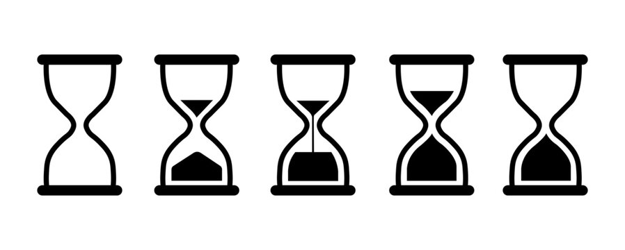 Hourglass timer progress icon set &ndash; sand clock countdown, time management, deadline, loading and waiting vector collection