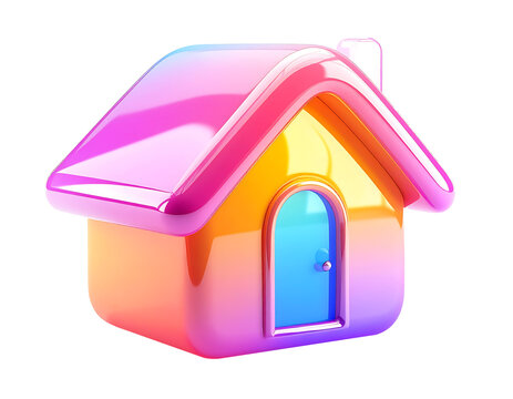 3D plastic cartoon style home icon isolated on transparent background and white background