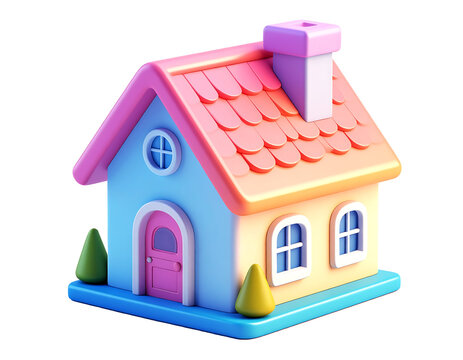  3D plastic cartoon style home icon isolated on transparent background and white background