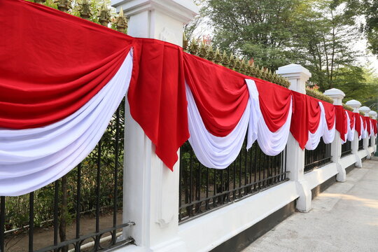 Red and White Ceremonial Drapery Fence Street Decoration