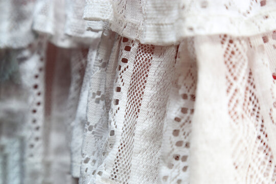 White Vintage Lace Fabric Texture Background Delicate Embroidery