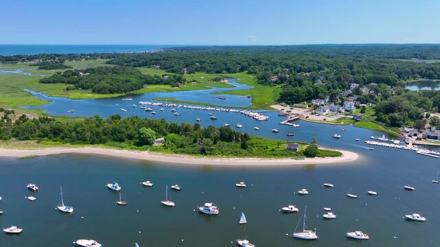 Bassing Beach aerial view at Cohasset Cove in the harbor in town of Cohasset, Massachusetts MA, USA. 